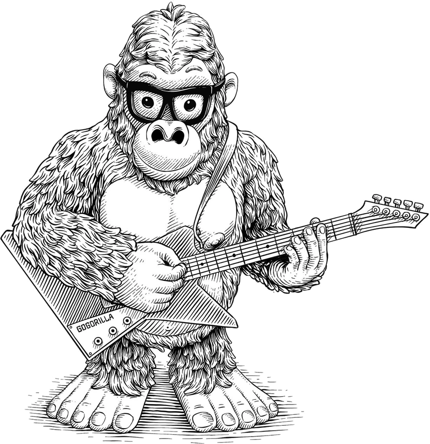 Gorilla playing an electric guitar